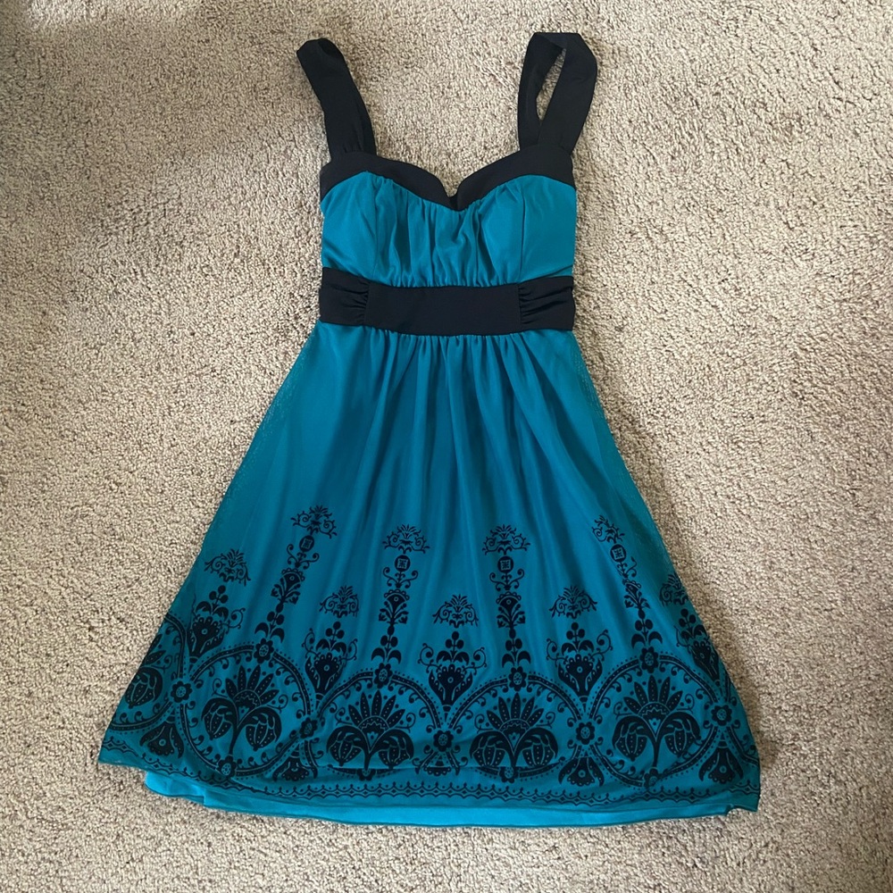 Speechless Teal and Black Sweetheart A-Line Mini Dress